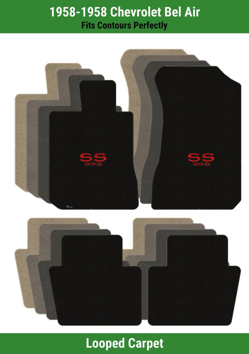 Lloyd Classic Loop Front & Rear Mats for '58 Chevy Bel Air W/Red on Black SS 396