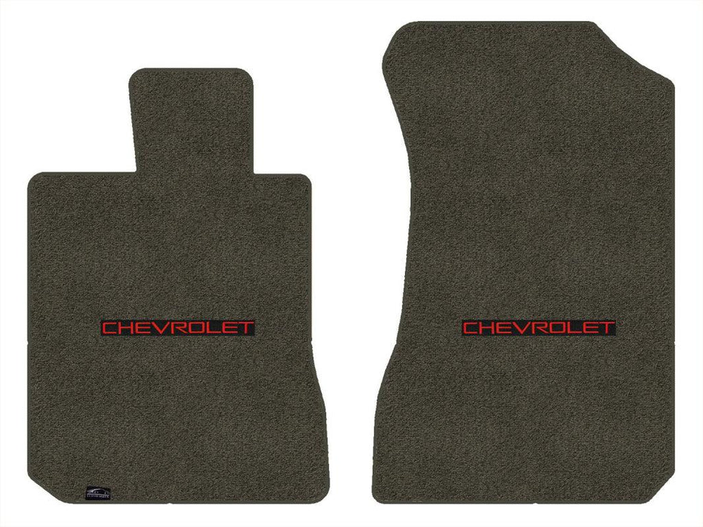 Lloyd Ultimat Front Carpet Mats for '73-77 Chevy Laguna W/Chevy Red on Black