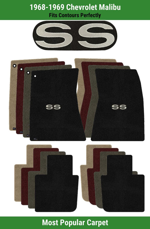 Lloyd Ultimat Front & Rear Mats for '68-69 Chevy Malibu W/Silver on Black SS