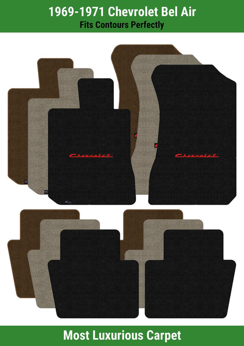 Lloyd Luxe Front & Rear Mats for '69-71 Chevy Bel Air W/Red on Black Chevy