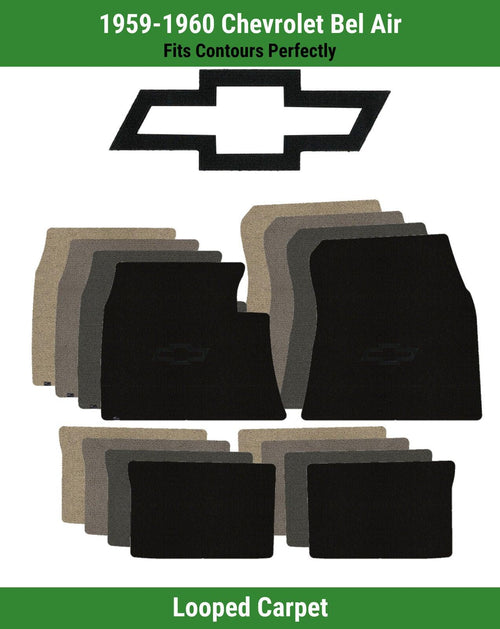 Lloyd Loop Front & Rear Mats for '59-60 Bel Air W/Black Outline Chevy Bowtie