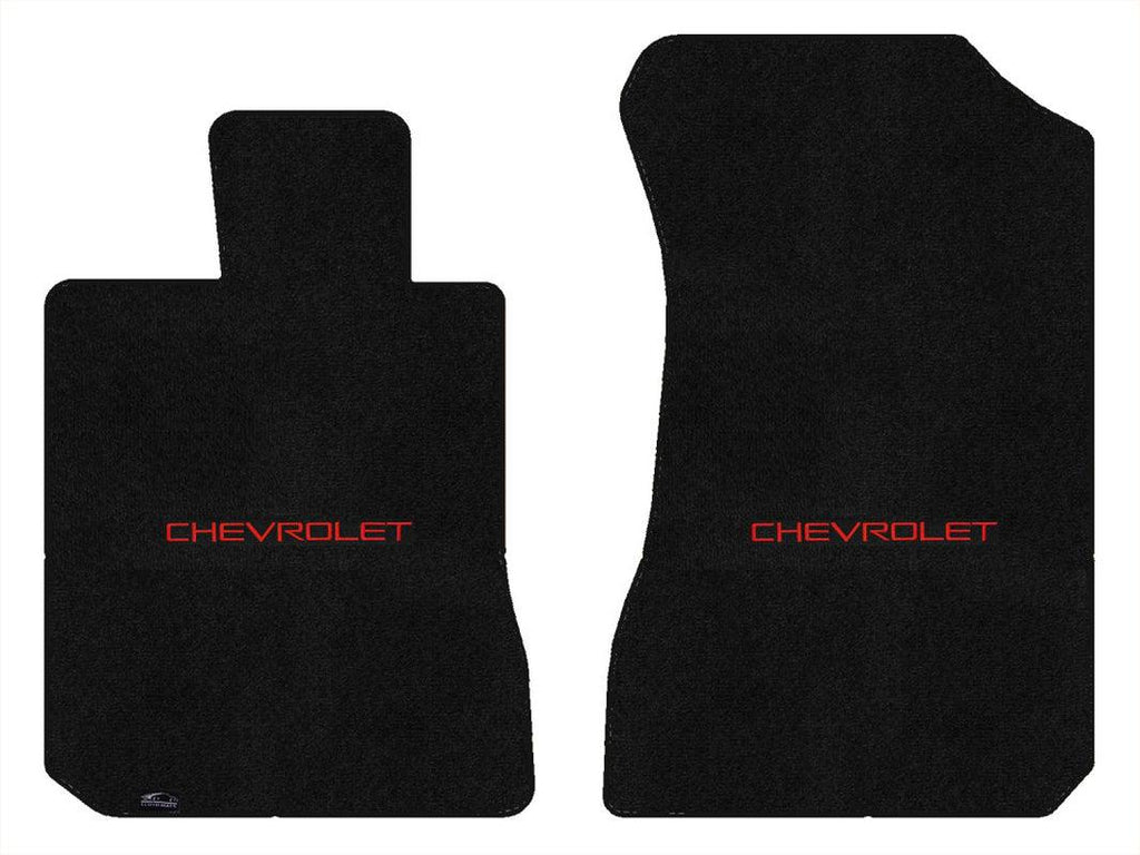 Lloyd Ultimat Front Carpet Mats for '73-77 Chevy Laguna W/Chevy Red on Black