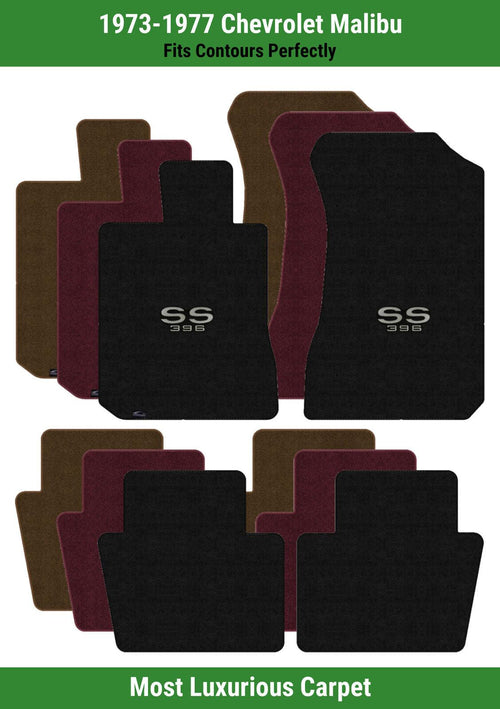 Lloyd Luxe Front & Rear Mats for '73-77 Chevy Malibu W/Silver on Black SS 396