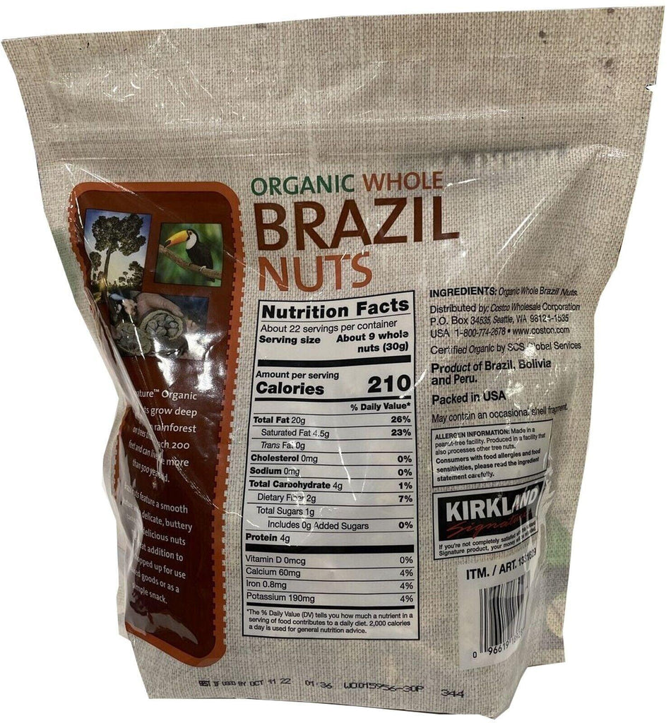 2 Packs Kirkland Signature Organic Whole Brazil Nuts 24 Oz