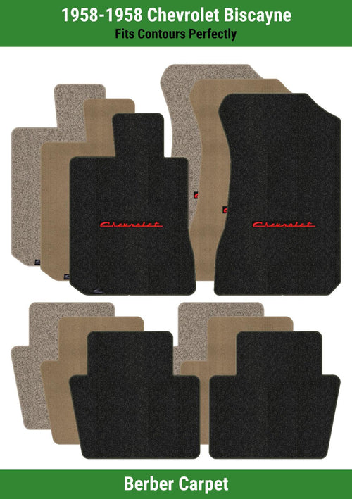 Lloyd Berber Front & Rear Mats for '58 Chevy Biscayne W/Red on Black Chevy