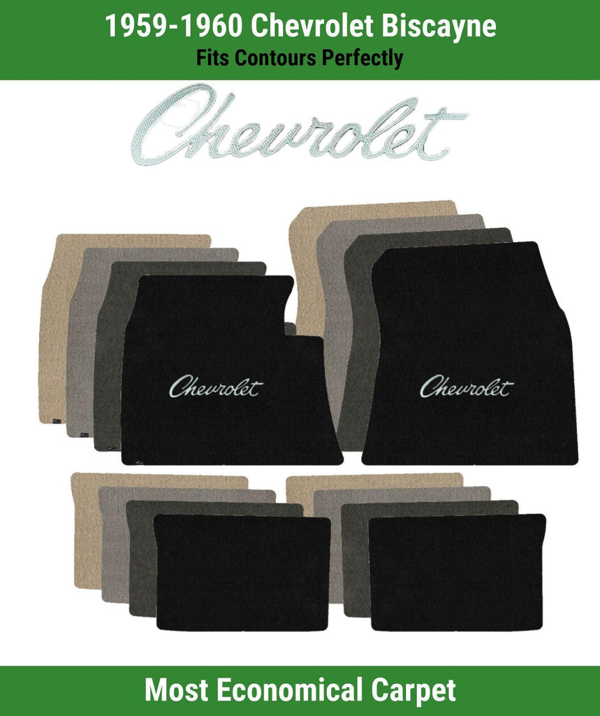Lloyd Velourtex Front & Rear Mats for '59-60 Biscayne W/Silver Chevy Letters