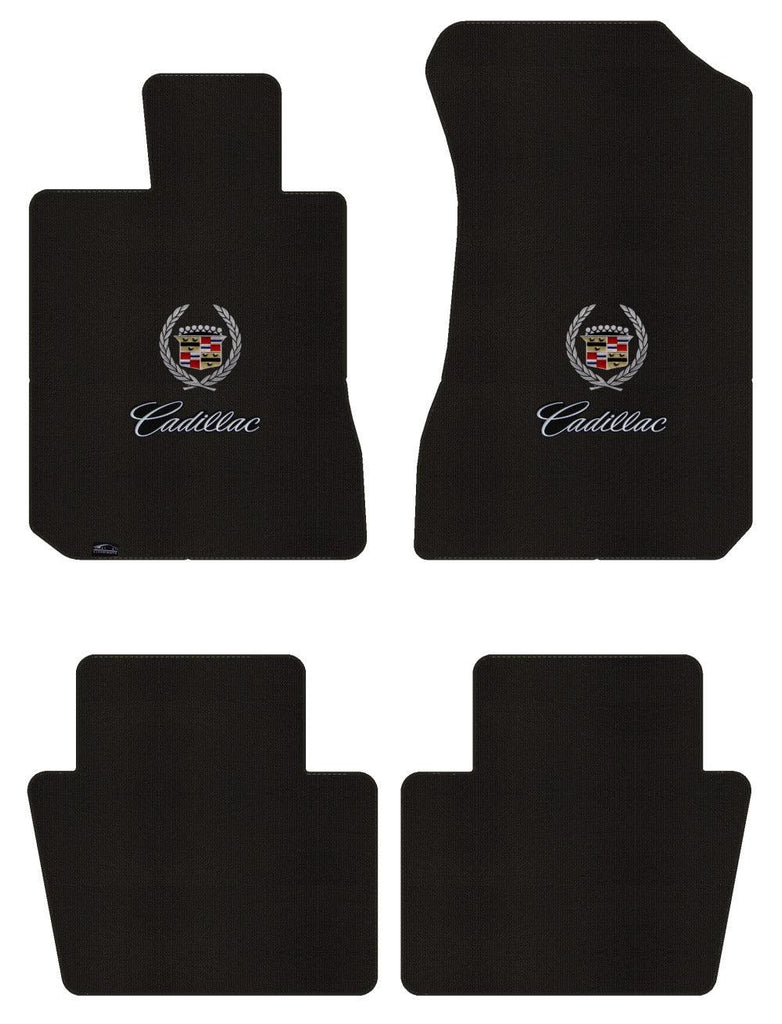 Lloyd Berber Front & Rear Mats for '74-76 Calais W/Cadillac Crest 2 Silver on Bl