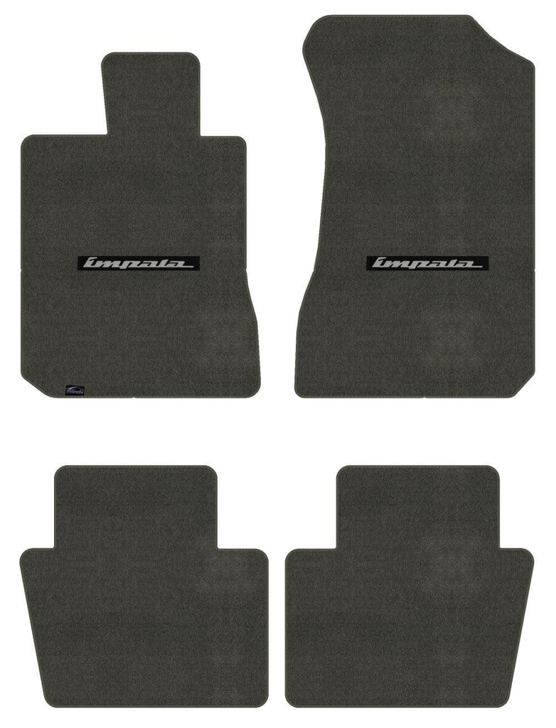 Lloyd Velourtex Front & Rear Mats for '72-76 Impala W/Impala Script Silver on Bl