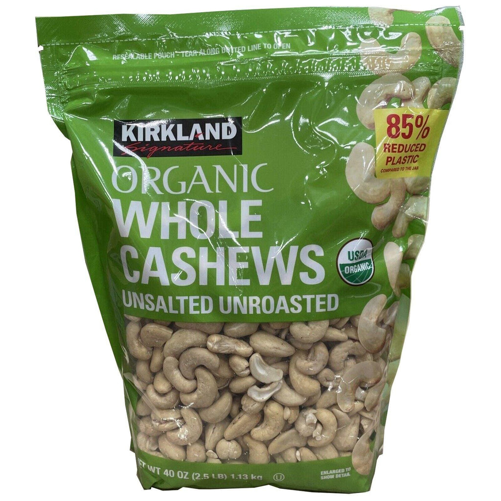 2 Packs Kirkland Signature Organic Whole Cashews Unsalted Unroasted 40Oz