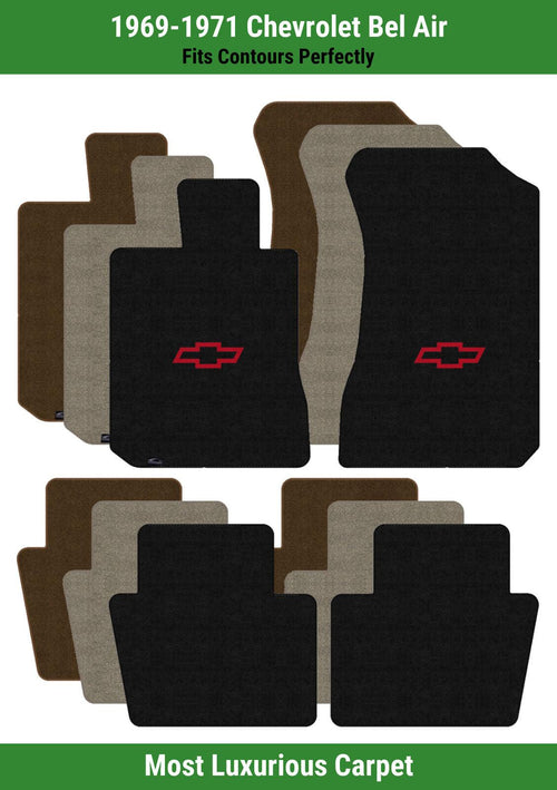 Lloyd Luxe Front & Rear Mats for '69-71 Chevy Bel Air W/Red Chevy Outline Bowtie