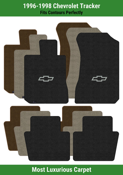 Lloyd Luxe Front & Rear Mats for '96-98 Tracker W/Silver Outline Chevy Bowtie