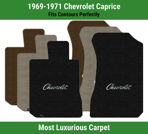 Lloyd Luxe Front Carpet Mats for '69-71 Chevy Caprice W/Black Chevy Letters Logo