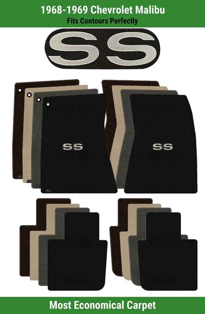 Lloyd Velourtex Front & Rear Mats for '68-69 Chevy Malibu W/Silver on Black SS