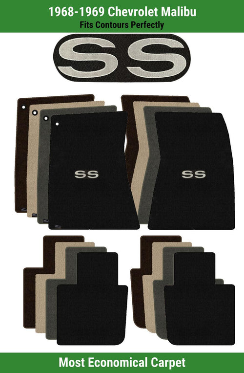 Lloyd Velourtex Front & Rear Mats for '68-69 Chevy Malibu W/Silver on Black SS
