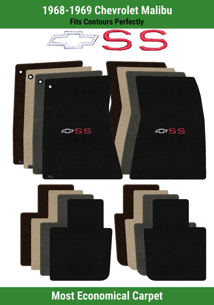 Lloyd Velourtex Front & Rear Mats for '68-69 Malibu W/White/Red SS with Bowtie