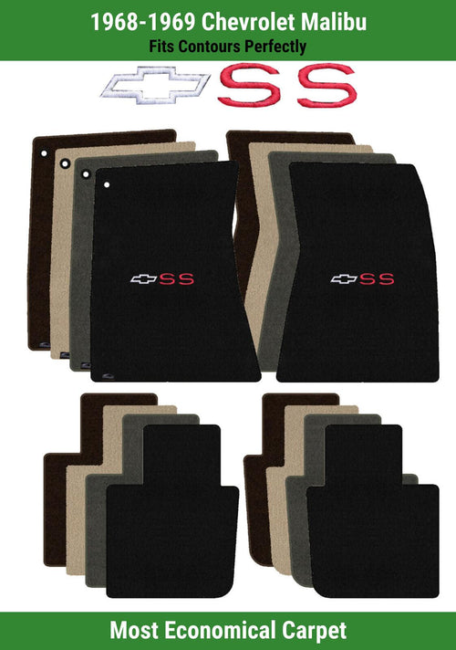 Lloyd Velourtex Front & Rear Mats for '68-69 Malibu W/White/Red SS with Bowtie
