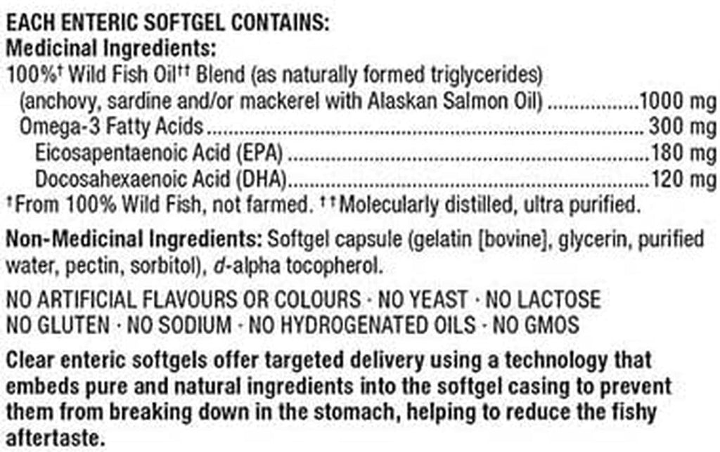 100% Wild Fish Oil Blend with Wild Alaskan Salmon Oil 180 EPA 120 DHA 1000Mg - 360 Enteric Softgels