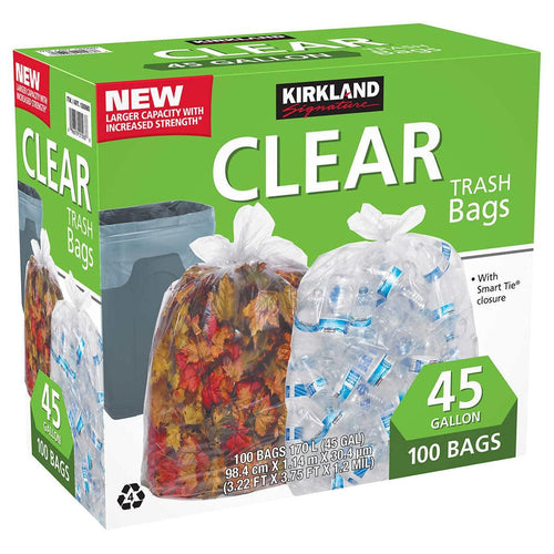 45-Gallon Trash Bag, Clear, 100-Count, Green, (1300660)