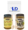 Mixed Nut Butter 27 OZ &  Creamy Almond Butter 27 OZ with Logic Dealz Zip Loc Baggie and 2 Wooden Stirring Spoons