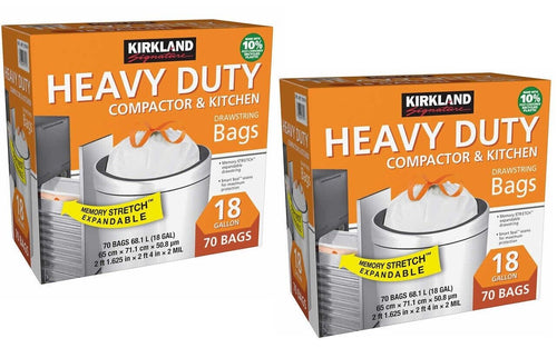 2 Packs Kirkland Heavy Duty Compactor & Kitchen Trash Bags 18 Gallon 70 CT Each
