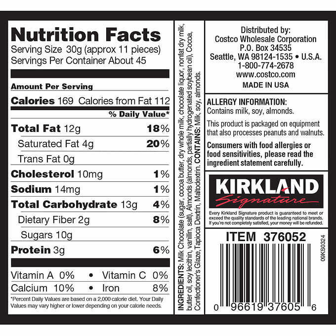 Kirkland Signature Milk Chocolate Covered Almonds 3 LB