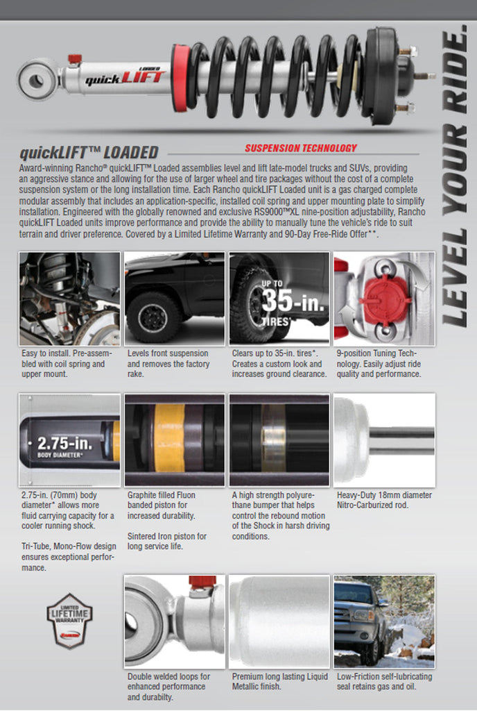 Rancho Quicklift Leveling Strut + RS9000XL Adjustable Shocks Set for 2005-2021 Nissan Frontier 4WD RWD w/2" lift