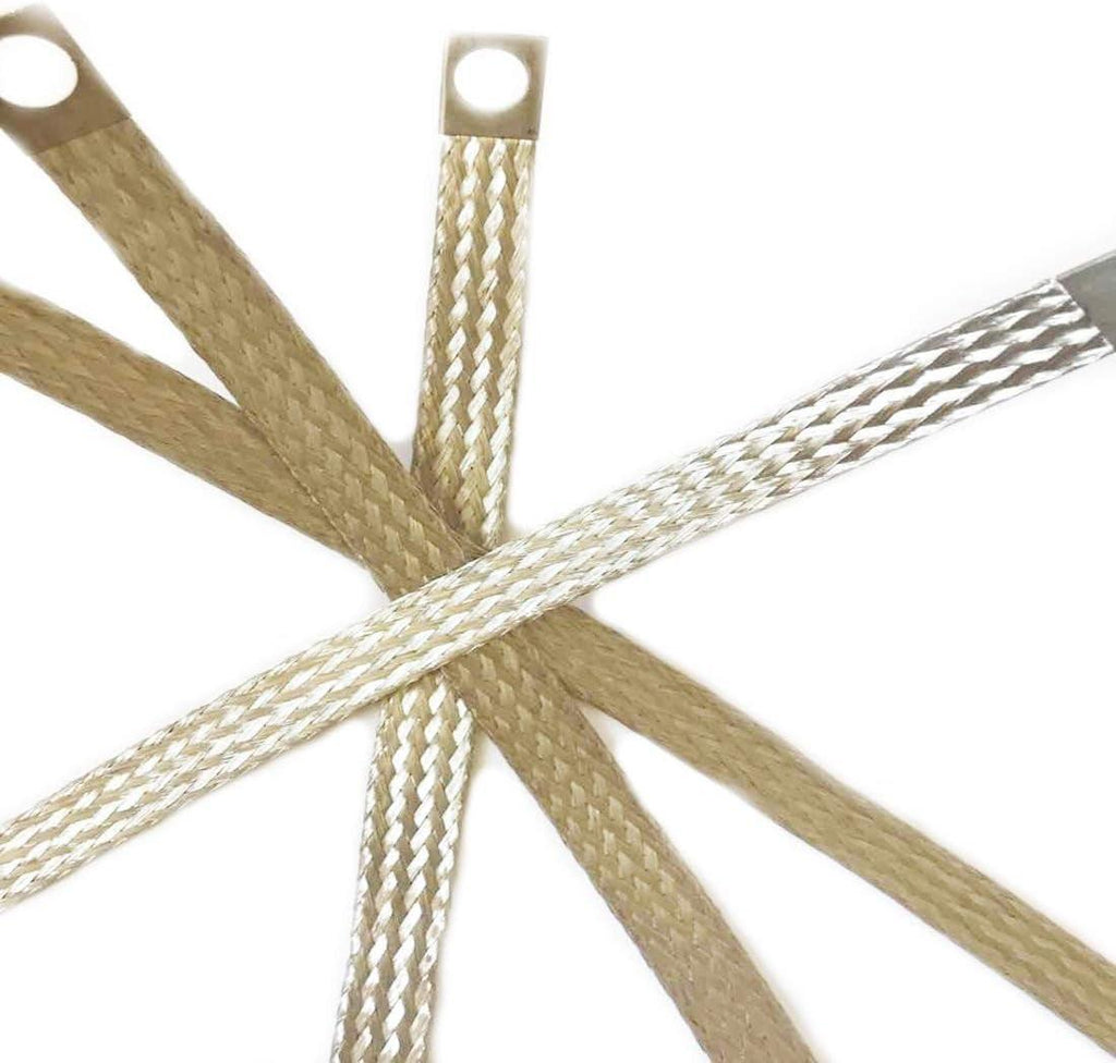 NANSH Automotive Engine Grounding Braided Flat Tinned Copper Straps 1/2" Width (12" Length 2PCS)
