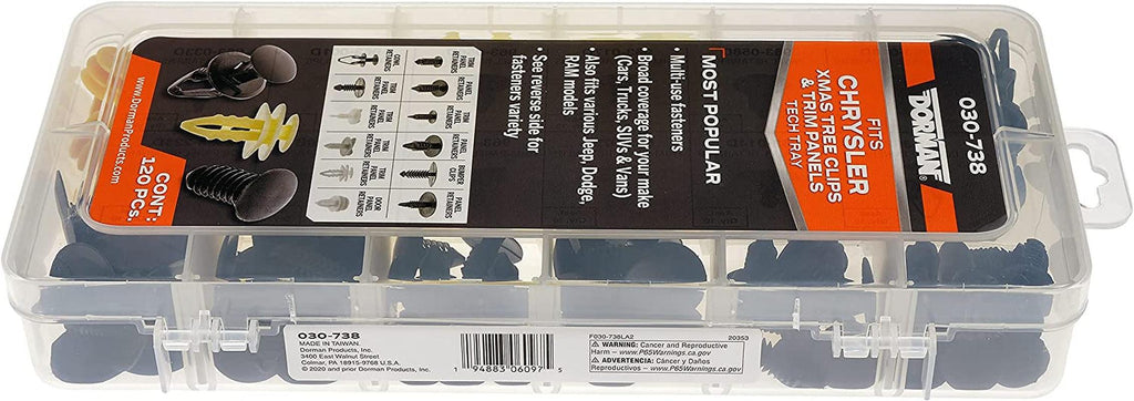 Dorman 030-738 Fastener Tech Tray – Xmas Tree and Trim Panel Retainers, 120 Piece Universal Fit