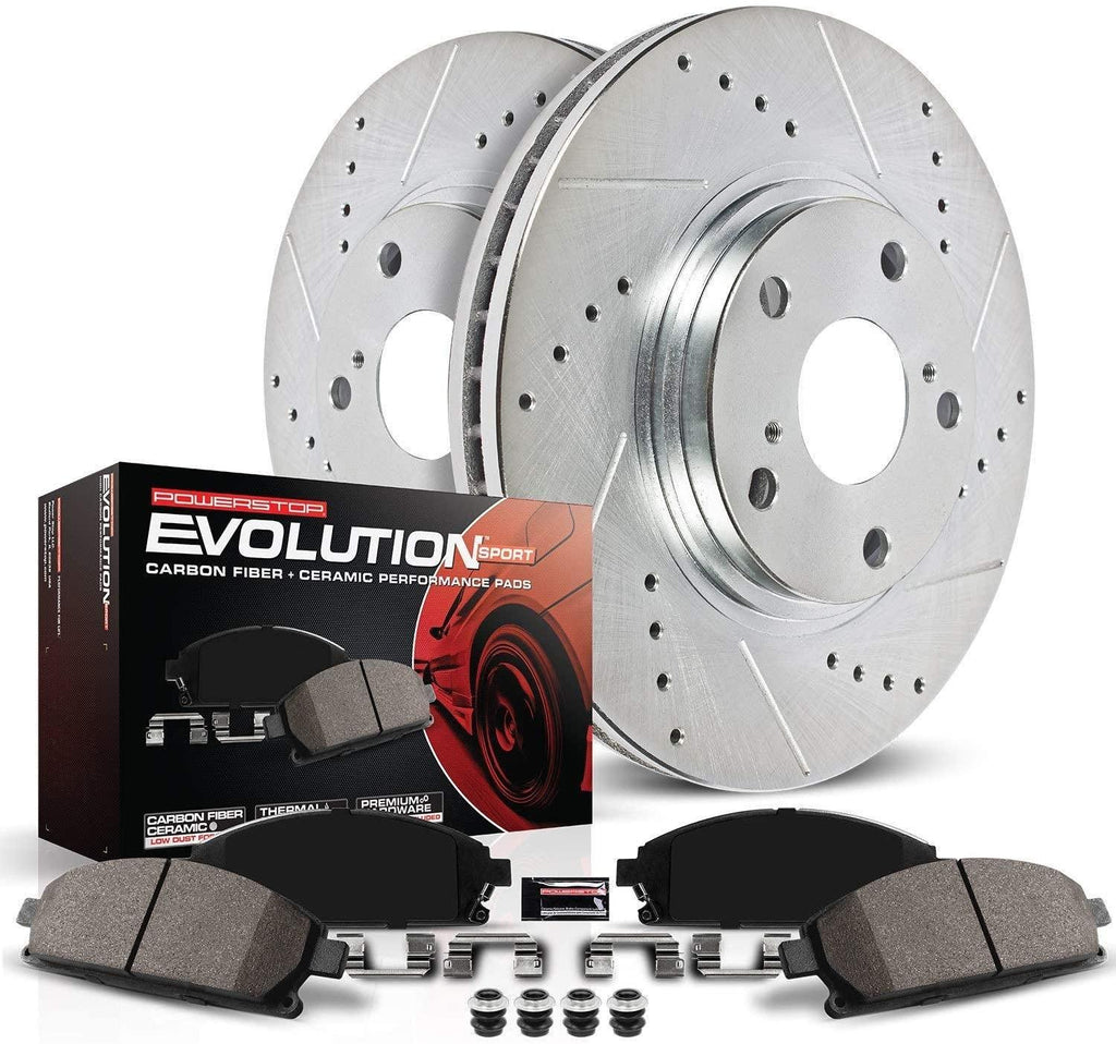 K2152 Front Z23 Carbon Fiber Brake Pads with Drilled & Slotted Brake Rotors Kit