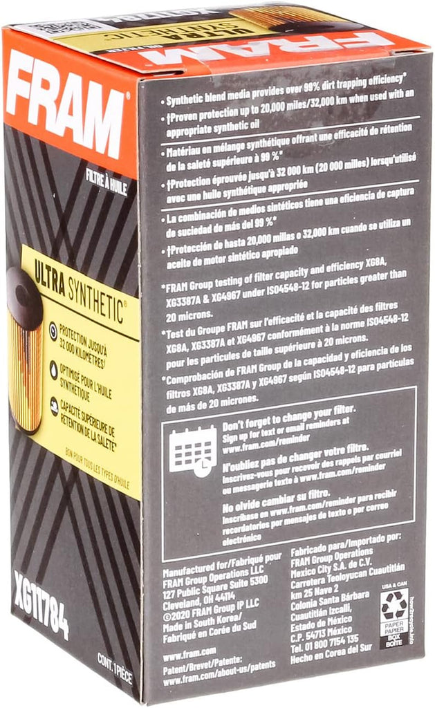 Ultra Synthetic Automotive Replacement Oil Filter, Designed for Synthetic Oil Changes Lasting up to 20K Miles, XG11784 with Suregrip (Pack of 1)