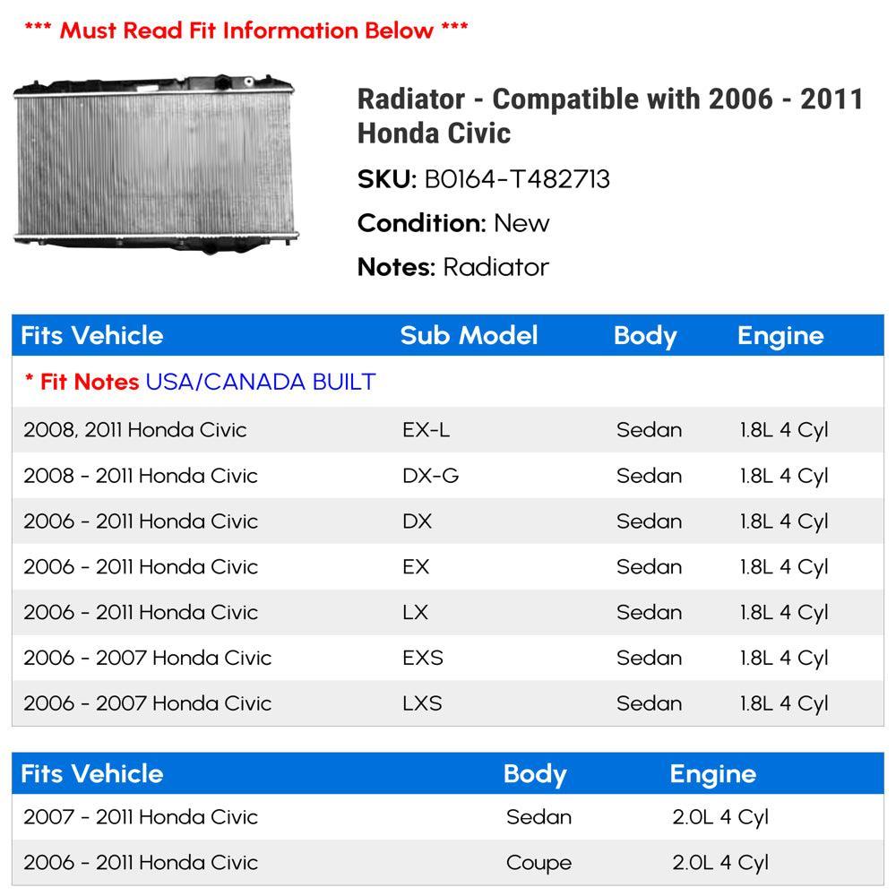 Radiator - Compatible with 2006 - 2011 Honda Civic 2007 2008 2009 2010
