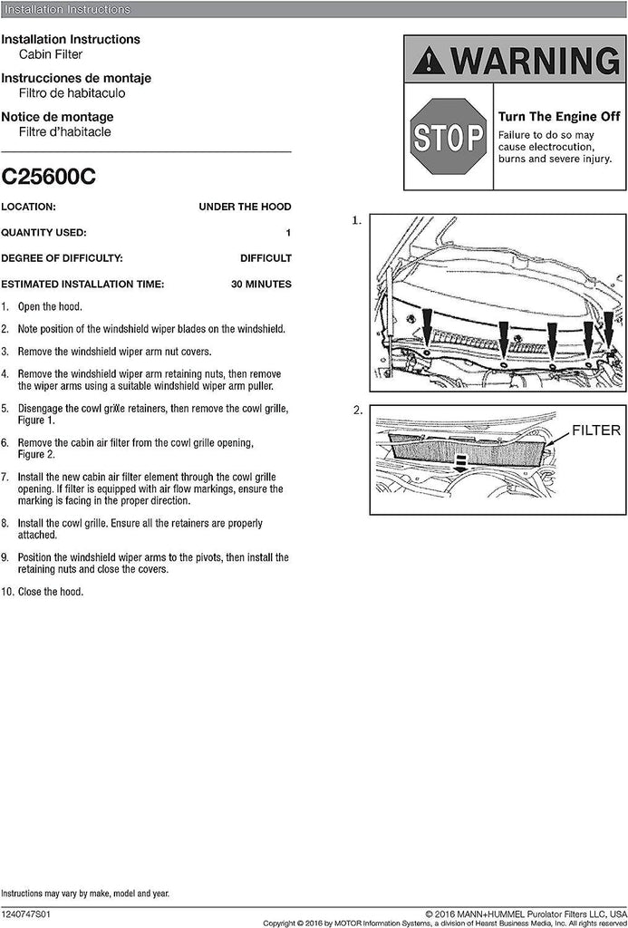 C25600C one Advanced Cabin Air Filter Compatible with Select Jaguar Vehicles