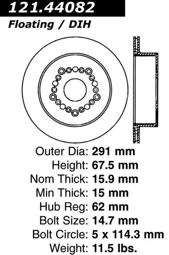 Centric Rear Disc Brake Rotor for 1992-1998 Lexus SC300 (121.44082)