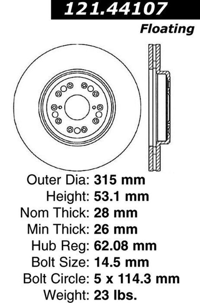 Centric Front Disc Brake Rotor for 1995-2000 LS400 (121.44107)