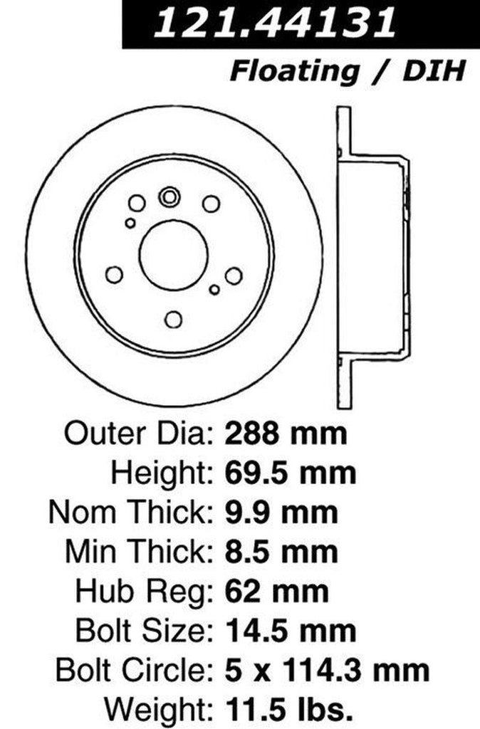 Centric Rear Disc Brake Rotor for RX350, Rx400H, Highlander, RX330 (121.44131)