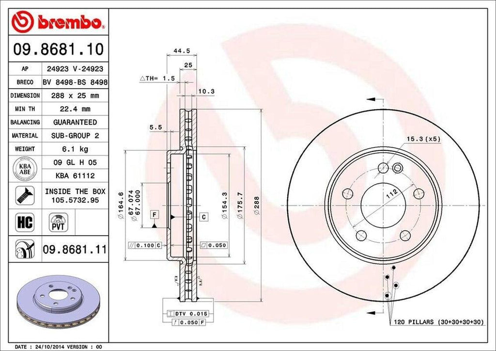 Brembo Front Disc Brake Rotor for 06-11 B200 (09.8681.11)