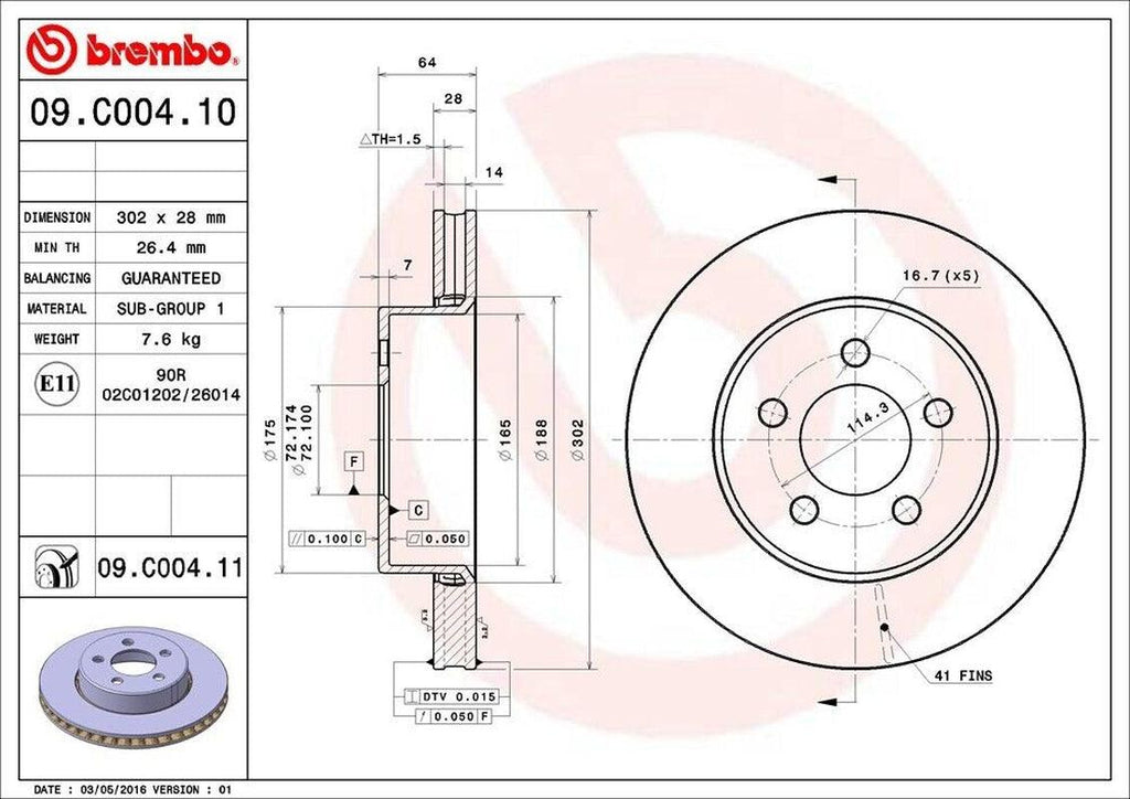 Brembo Front Disc Brake Rotor for Liberty, Nitro (09.C004.11)