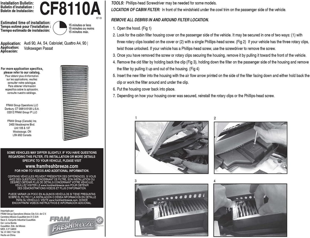 Fresh Breeze Cabin Air Filter Replacement for Car Passenger Compartment W/ Arm and Hammer Baking Soda, Easy Install, CF8110A for Select Audi and Volkswagen Vehicles , White