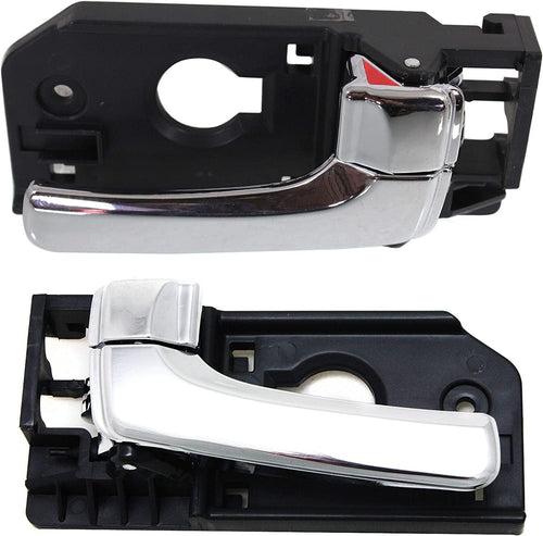 Interior Door Handles Compatible with Set of 2 Front Left and Right Side Plastic Chrome W/Door Lock Button