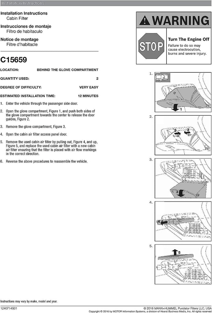 C15659 one Advanced Cabin Air Filter Compatible with Select Mazda Vehicles