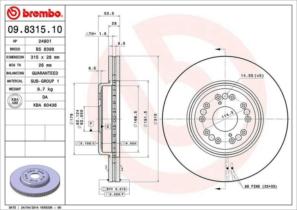 Brembo Front Disc Brake Rotor for 1995-2000 LS400 (09.8315.10)