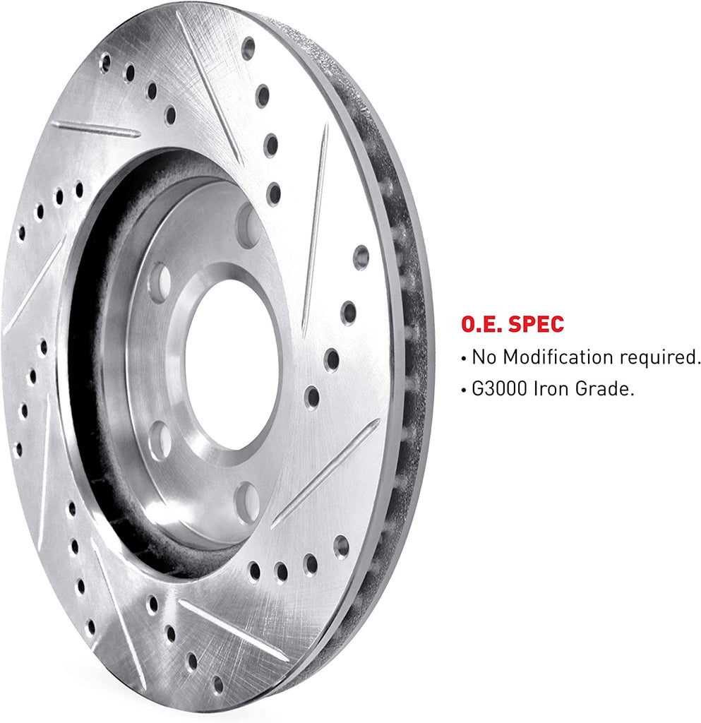 R1 Concepts Front Brake Rotor Kit |Brake Rotors| Brake Disc |Drilled and Slotted|Fits 2008-2019 Pontiac Vibe; Scion Xd; Toyota Corolla, Matrix