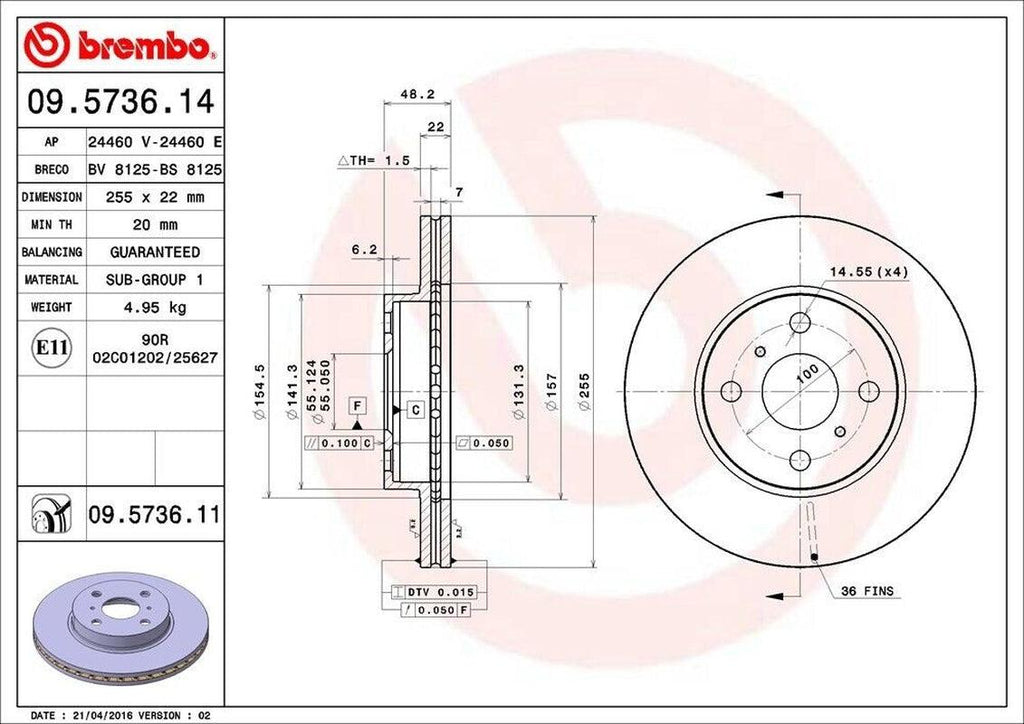 Brembo Front Disc Brake Rotor for Prizm, Corolla (09.5736.11)