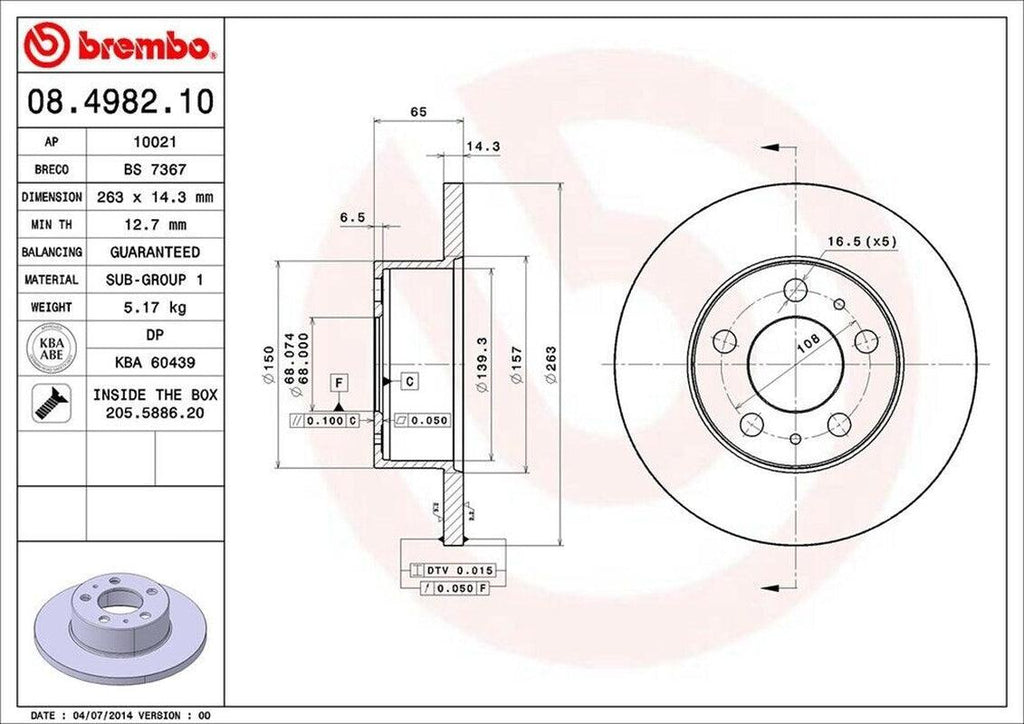 Brembo Front Disc Brake Rotor for 244, 245, 242, DL, GLE (08.4982.10)