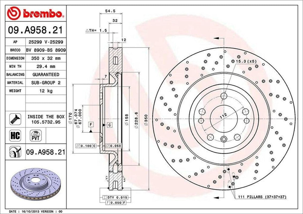 Brembo Front Disc Brake Rotor for Mercedes-Benz (09.A958.21)