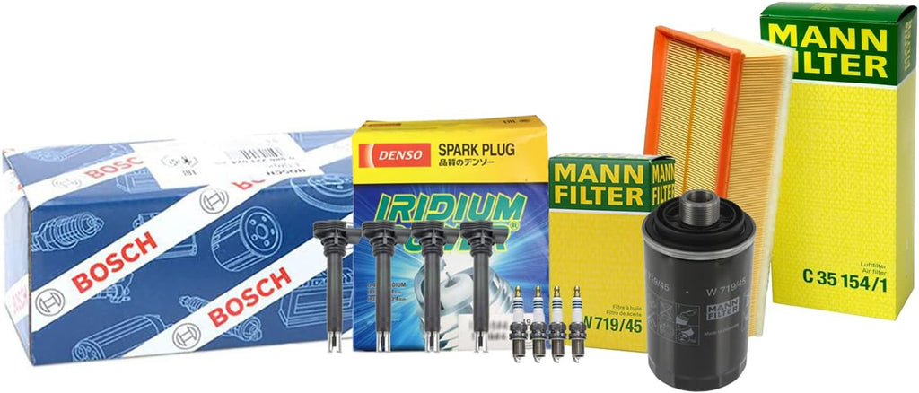 Premium Engine Oil Cabin Air Filters with 4 Ignition Coils and 4 Iridium Power Spark Plugs Tune up Kit