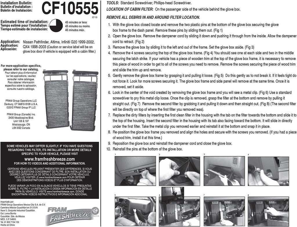 Fresh Breeze Cabin Air Filter Replacement for Car Passenger Compartment W/ Arm and Hammer Baking Soda, Easy Install, CF10555 for Nissan Vehicles , White
