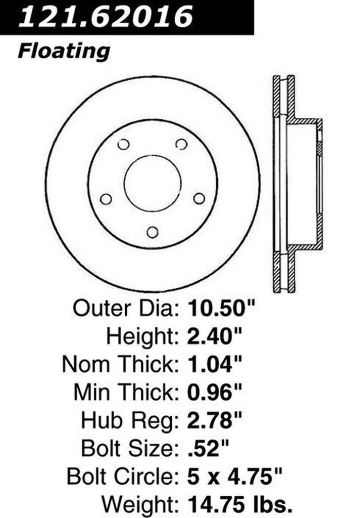 Centric Rear Disc Brake Rotor for Camaro, Firebird (121.62016)