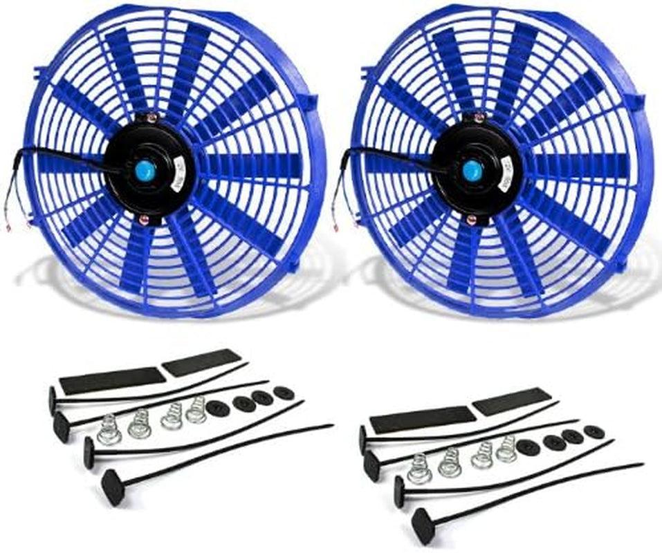 RAF-14-BL+FMK-X2 2Pcs 14" Inch Electric Radiator Cooling Fan Kit (Blue)