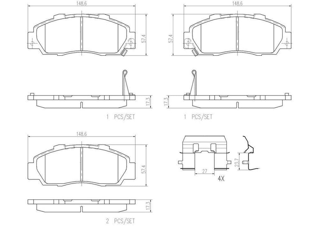 Front Disc Brake Pad Set for NSX, Accord, Integra, CR-V, Prelude+More (P28026N)